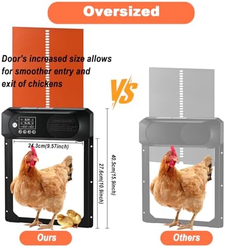 Automatic Chicken Coop Door, Solar Chicken Door with Timer, Waterproof LED Display, Light Sensor, 25M Remote Control, 4 Modes & Anti-Pinch, Large Electric Chicken Coop Door for Chicken Poultry