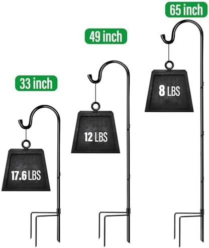 GOFORWILD Shepherd’s Hooks 2 Pack Black, 65 inches Tall, Adjustable Garden Hook for Outdoor, Hanging Plant, Solar Lights, Lanterns, Bird Feeders, Garden Stake and Wedding Decor, 7015