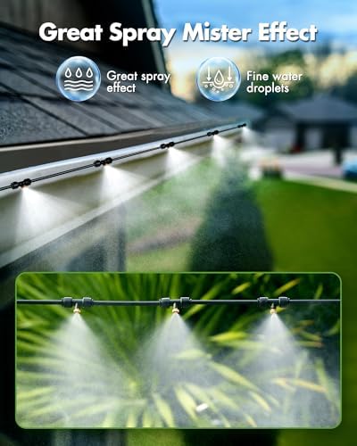 Misters for Outside Patio with Water Filter - 80Ft(24.5M) Misting System Line 30 Brass Mist Nozzles Brass Adapter(3/4") Patio Misters for Cooling Outdoor Greenhouse Backyard Porch Garden Party Pool