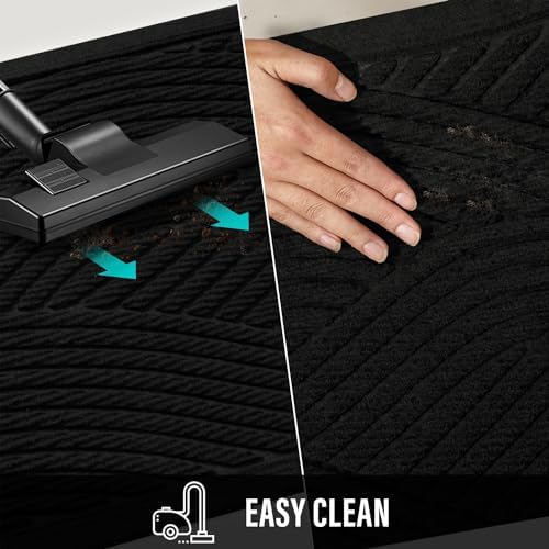 Sturdy Front Door Mat, Absorbent Muddy Dirt Resist Welcome Door Mats Outdoor Indoor, Stain and Fade Resistant, Non-Slip Backing Entry Mat Low Profile Doormat for Entryway, 36×24, Black