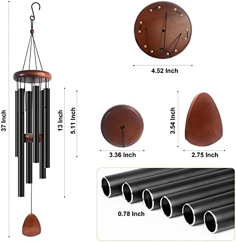 Large Aluminium Wind Chimes 37" Inches to Create a Zen Atmosphere Suitable for Outdoor, Garden, Patio Decoration. Classic Black Wind Chimes with Wind Catcher Suitable as A Gift for Unisex