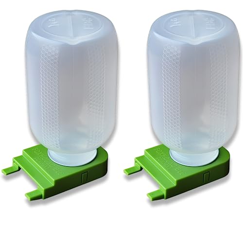 Foxhound Bee Co: Honey Bee Feeder for Beekeeping with Plastic Entrance Feeder and Extra Large Half Gallon Bottle for Feeding Sugar Syrup or Water to Bee Hives - 2 Pack