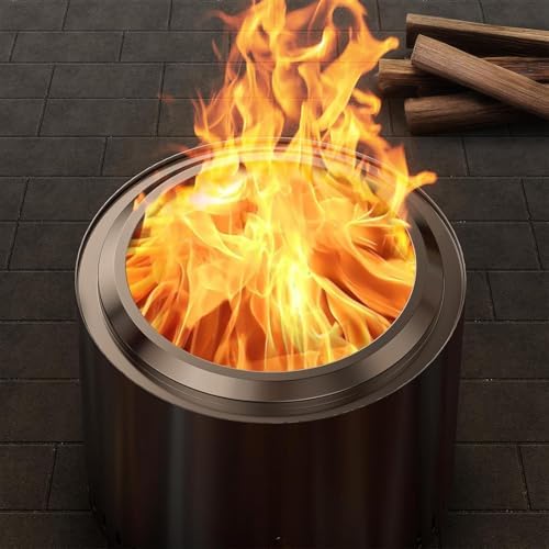 15 inch Stainless Steel Smokeless Fire Pit, Outdoor Smokeless Firepit, Wood Burning Fire Pits for Camping, Bonfire, Low Smoke Firepit for Outside (Oblique Hole)