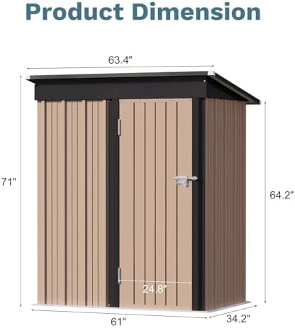 Greesum 5×3 FT Outdoor Storage Shed, Metal Storaged Sheds Without Floor, Tool Sheds with Lockable Doors and Sloping Roof for Garden, Patio, Backyard, Brown