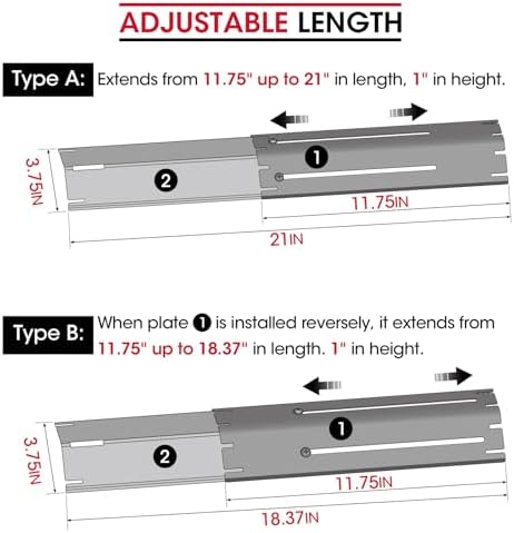 Unicook Adjustable Porcelain Steel Heat Plate, Extends from 11.75" up to 21" L,Grill Replacement Parts, Heavy Duty Heat Shield, Burner Cover, Flame Tamer for Gas BBQ, Pack of 1