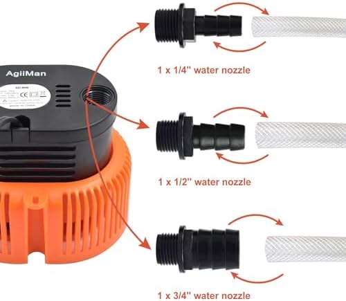 AgiiMan Pool Cover Pump Above Ground - Submersible Swimming Sump Inground Pump, Water Removal with 16' Drainage Hose and 25 Feet Power Cord, 850 GPH, 3 Adapters