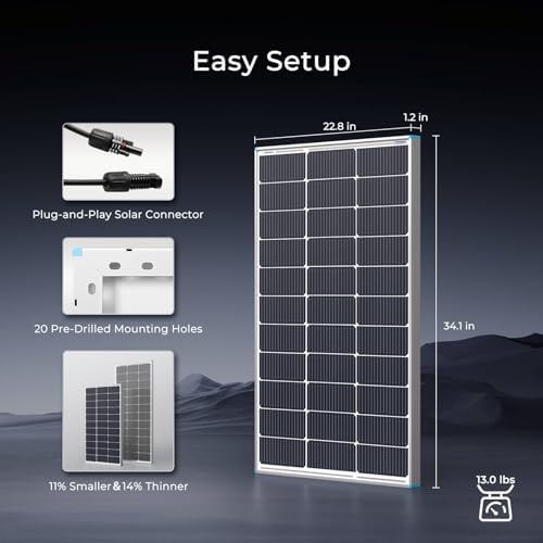 Renogy N-Type 100 Watt Solar Panel with Mounting Z Brackets, 16BB 100W Solar Panel 12V, 25% High Efficiency PV Module Power Charger for RV Camper Marine Home Rooftop Off-Grid