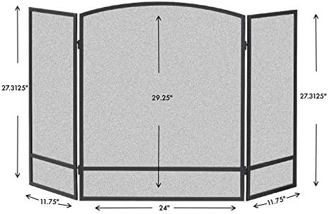 Panacea Products 15951 3-Panel Arch Screen with Double Bar for Fireplace, 29.25 Inch