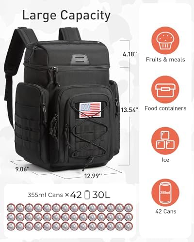 TOURIT 30L (42 Cans) Tactical Cooler Backpack – Military-Grade Insulated Back Pack with 16H Ice Retention, Leakproof Multi-Pocket Cooler Bag for Camping & Hiking, Featuring DIY Hook & Loop Panel