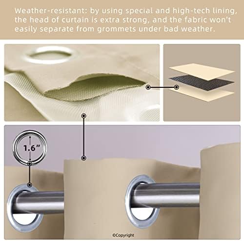 Waterproof Outdoor Curtain W52 x L84 - Grommet Top Sunlight Blocking Window Treatment Drapes Blackout Curtains for Home Bedroom Living Room Patio Porch Pergola Cabana Gazebo (Beige, 2 Panels)