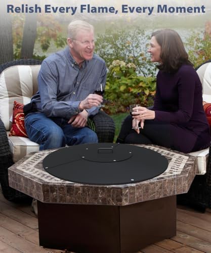 Round Fire Pit Lid, 32" Metal Cover with Handle Fits for Bonfire Pits or Fire Tables, All-Weather Resistance Outdoor Firepit Accessory, Smokeless Fire Pit Cover Doubles as Tabletop