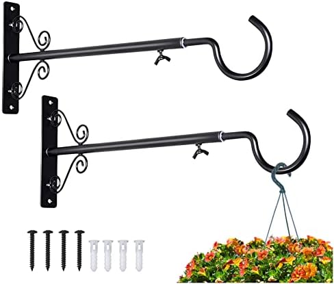 BOLITE 18023 Bird Feeder Hanger(16 to 24 Inch), Adjustable Hanging Plant Bracket, Wall Hooks for Hanging Bird Feeders, Planters, Lanterns, Wind Chimes, String Lights, 2 Pack, Black