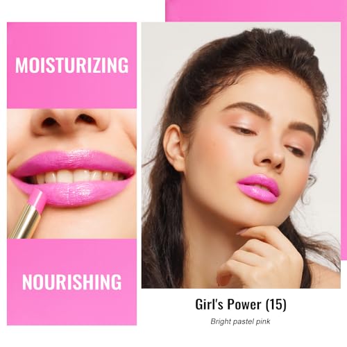 Oulac Moisturizing Shine Pink Lipstick for Women - 2 in 1 Glossy Bright Pink Tinted Lip Balm, Hydrating Winter Lipstick for Dry Lips,Shine Juicy Finish Vegan 2.2g/0.07oz (15)