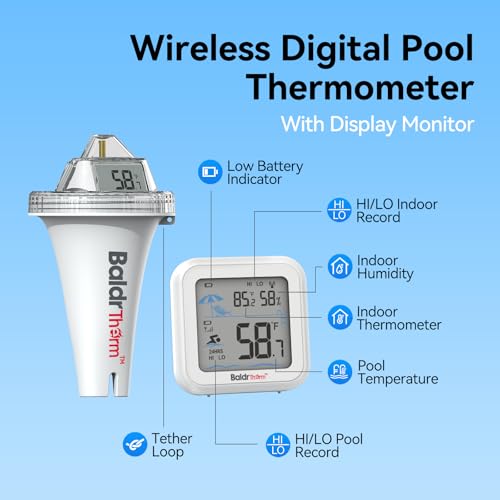 Pool Thermometer Digital Floating Easy Read, Anti-Fog 360° Reading with Indoor Temperature Humidity Monitor, IPX7 Water Temperature Monitor for Hot Tub/Ice Bath/Swimming Pool/SPA/Aquarium/Pond