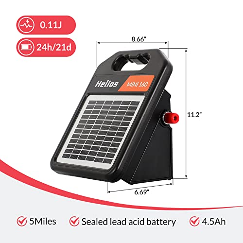 10 Miles Solar Electric Fence Charger with Day/Night Mode, 0.11J Portable Solar Fence Charger with Rechargeable Solar Panel for 24-Hour Uninterrupted Protection Electric Fence Energizer