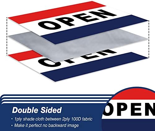 Open Flag for Business Sign 3x5 ft Outdoor, Double Sided 3 Ply Heavy Duty Flag for Businesses, 100% Quality Polyester Vibrant Color Fade Resistant Banner with Brass Grommets 4 Rows Stitches