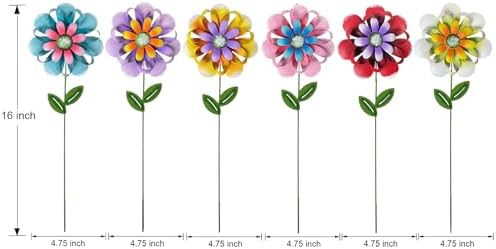 Metal Flower Garden Stakes, 6 Pc. Set, Large Colorful Decorative Landscape and Gardening Outdoor Decor, Lawn and Yard Ornament, Rust and Weather Resistant