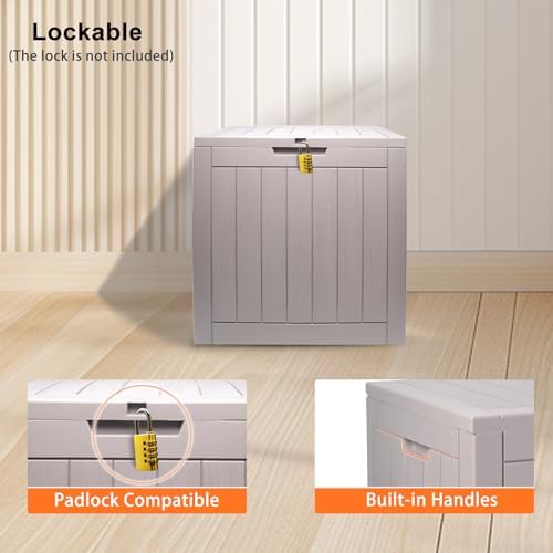 Plastic Deck Box Small Resin 31 Gallon Patio Storage Boxes Outdoor Waterproof Storage for Outside Toy Storage Box Waterproof Grey Garden Bin with Lid Lockable Dock Box