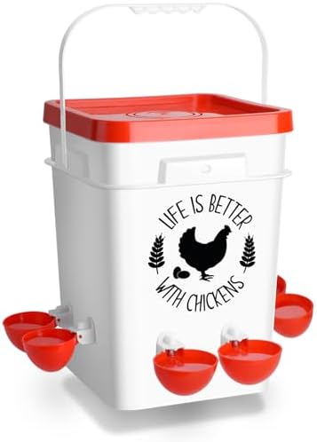 Tgeyd Chicken Waterer 5 Gallon, with 6 Enlarge Automatic Water Cups, Large Cicken Waterer for Chicken Duck and Goose