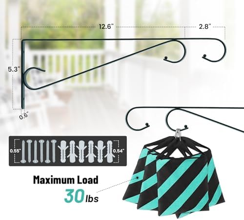 Plant Hangers Outdoor 2 Pack 15.5 Inch Metal Plant Hooks for Wall, Decorative Straight Hanging Plant Bracket for Bird Feeders, Planters, Lanterns, Wind Chimes, Blackish Green