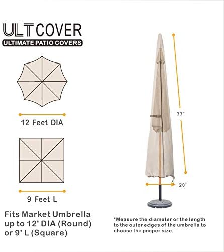 ULTCOVER Patio Parasol 600D Waterproof Outdoor Market Umbrella Cover - Fits Market Umbrella Up to 12 Feet