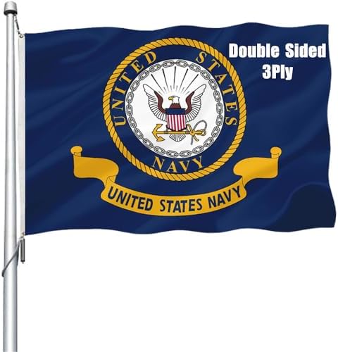 US Navy Emblem Flag 3x5 Outdoor Double Sided - Heavy Duty Polyester United State Navy Naval Military Flags with 2 Brass Grommets 4 Rows Stitched 3x5FT