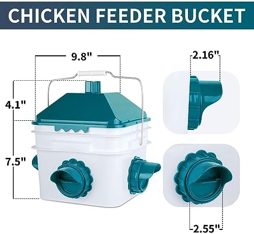 10 Pounds Chicken Feeder with 4 Ports, Rainproof Poultry Feeder for Up to 10 Adult Chickens or 15 Chicks (Patented Products)