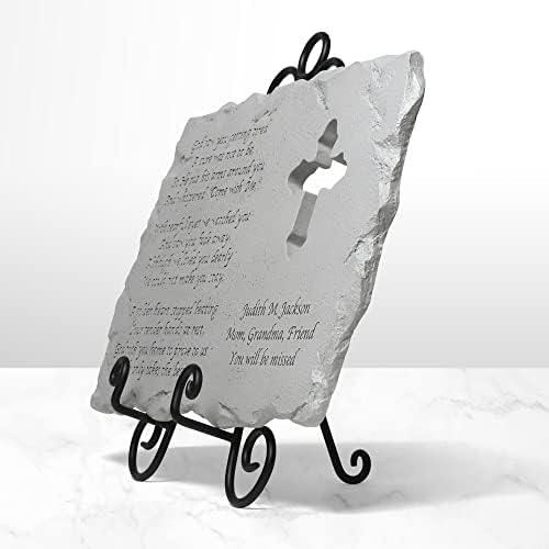 Let's Make Memories Personalized Cross Memorial Stone - Sympathy Condolences - Grave Marker - Durable Indoor/Outdoor Resin Garden Stone - Laser Engraved Verse + Custom Message - Cross Cutout