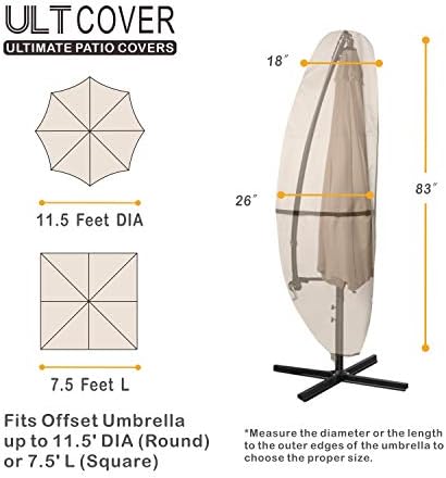 ULTCOVER Patio Parasol 600D Waterproof Outdoor Offset Banana Style Umbrella Cover - Fits Cantilever Offset Umbrella 7.5-11.5 Feet