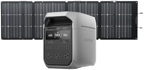 EF ECOFLOW Solar Generator DELTA 3 Plus with 220W Bifacial Solar Panel, 1000W Solar Input, LFP(LiFePO4) Battery, Portable Power Station for Home Backup Power, Camping & RVs