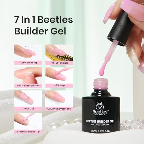 Beetles Builder Gel for Nails, 6 Colors 7 in 1 Summer Building Nail Gel for Nail Apex and Extension in Strengthener Hard Gel Macaron Pink Blue Green Yellow Purple Glitter Pastel Gel Polish