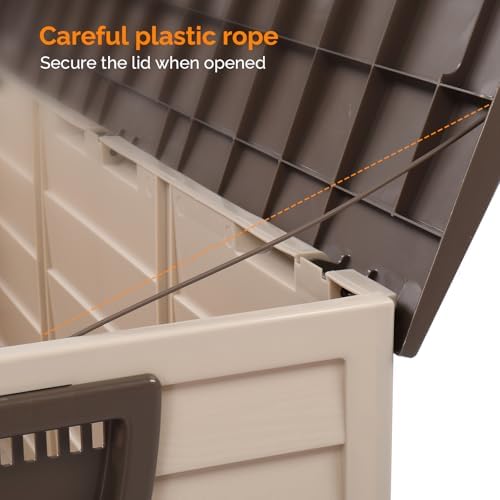 VINGLI 75 Gallon Outdoor Storage Box, Lockable Plastic Storage Containers with Lid, Patio Deck Box Furniture for Garden, Pool, Balcony, Yard (Coffee)