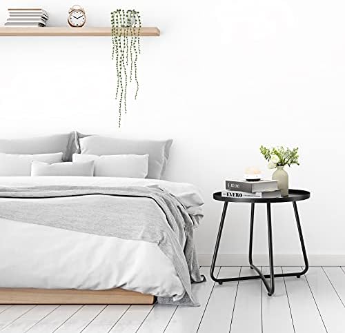 danpinera Outdoor Side Tables, Weather Resistant Steel, Small Round End Table for Patio Yard Balcony Garden Bedside Black