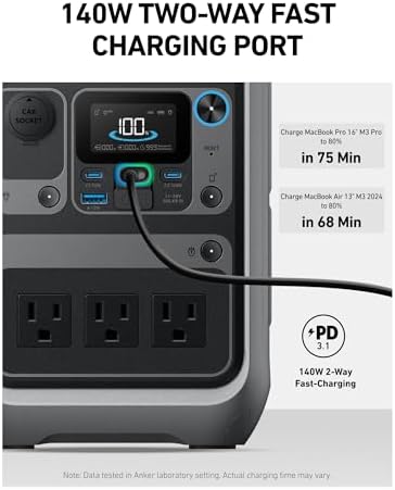 Anker Portable Power Station SOLIX C300, 288Wh LiFePO4 Battery, 300W (600W Surge) Solar Generator, 140W Two-Way Fast Charging, for Outdoor Camping, Traveling, and Emergencies (Solar Panel Optional)