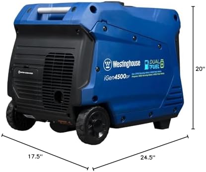 Westinghouse 5000 Peak Watt Super Quiet Dual Fuel Portable Inverter Generator, Remote Electric Start, Gas & Propane Powered, RV Ready 30A Outlet, Parallel Capable, Blue/Black