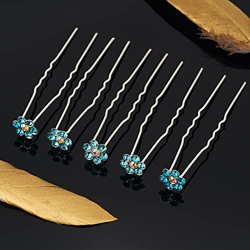 QIUTIMIY 20 Pack (Pink) Rhinestone Hair Pins Crystal Hair Clips for Bridal Wedding Women Hair Jewelry Accessories, with Clear Container