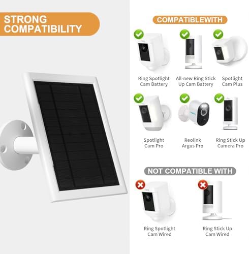 5W Solar Panel for Ring Camera Spotlight Cam Plus/Pro (Battery) Stick Up Cam/Pro Spotlight Cam Battery, IP65 Waterproof with Type-C to DC Adapter Cord with 10ft Solar Charger Cord -1 Pack
