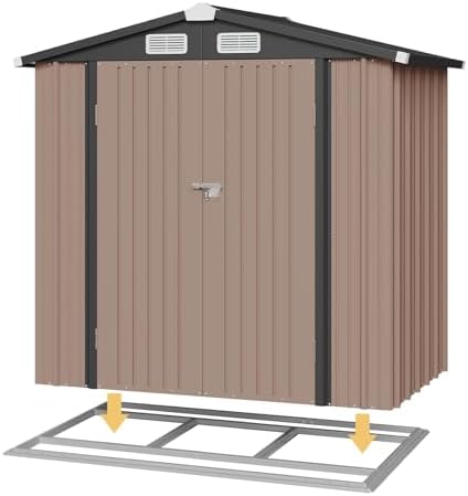 Aoxun 6x3.9 FT Shed with Base Metal Outdoor Storage Shed Garden Shed with Lockable Doors Tool Shed Bike Shed for Backyard, Patio, Poolside (Brown)