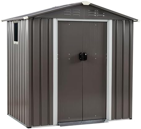 Shintenchi 6x4 FT Outdoor Storage Shed with Window, Lockable Outdoor Waterproof Tool Storage Sheds, Weather Resistant Tool Storage House Shed for Garden, Backyard, Patio Utility and Tool Storage, Gray