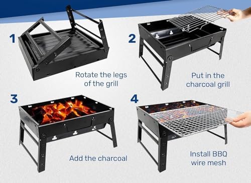 Portable Charcoal BBQ Grill - Folding Smoker, Perfect for Camping, Picnics, Garden & Beach Parties, Black