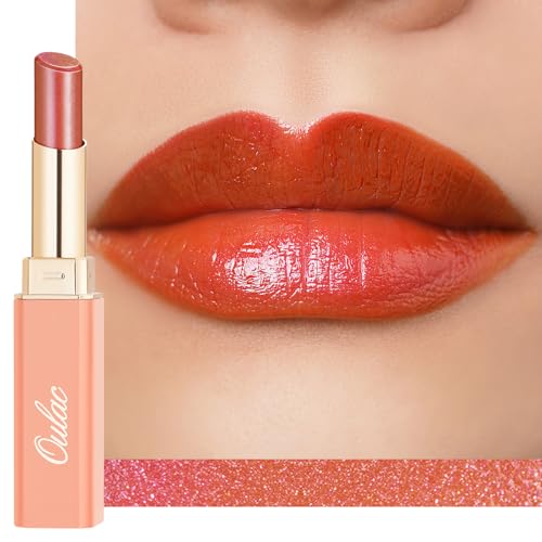 Oulac Moisture Shine Bright Red Lipstick - 2 in 1 Shimmer Lipstick & Lip Balm, Juicy & Glossy Finish, Long Lasting Hydrating, Smooth for Dry, Cracked and Chapped Lips, Vegan 2.2g/0.07oz (S01)