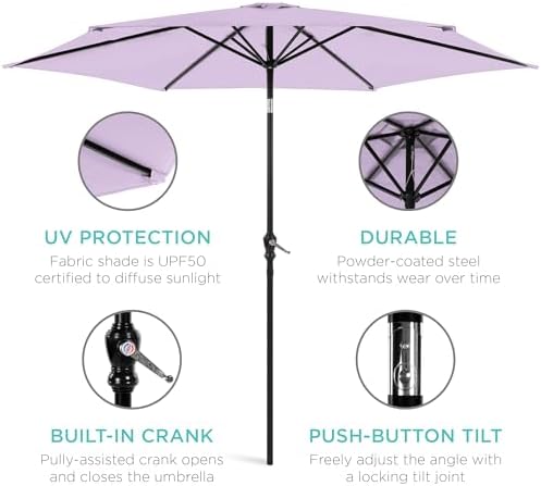 Best Choice Products 10ft Outdoor Steel Polyester Market Patio Umbrella w/ Crank, Easy Push Button, Tilt, Table Compatible - Lavender