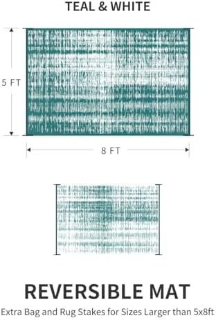 MontVoo Outdoor Rug Waterproof 5x8 ft Outdoor Carpet Patio Rug Mat Reversible RV Camping Rug Plastic Straw Outside Rug for Balcony Porch Deck Picnic Beach Modern Teal