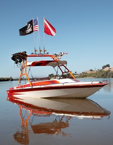 KEMIMOTO Boat Flag Pole with Boat Rod Holder Mount, 4ft Aluminum Golf Cart Flag Holder, Bungee Retainer, EVA Foam Grip, for Flag 2.5ft x 4ft /24''x36'' /20''x30'' /16''x24'' /12''x18'' (NO FLAG)