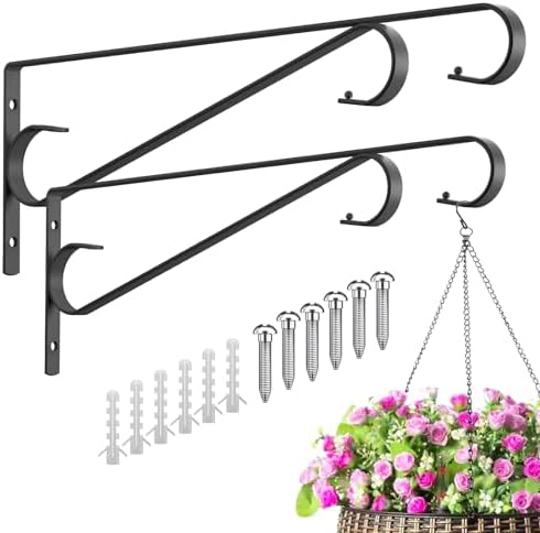 Plant Hangers Outdoor (2 Pack-15.5 Inch Black) Plant Hooks Heavy Duty Iron Plant Hanger Hook for Wall, Hanging Plant Bracket for Planters, Bird Feeders, Lanterns, Wind Chimes, Outdoor