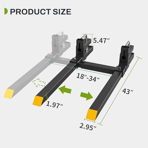 AUTOSAVER88 43" Clamp On Pallet Forks for Tractor Bucket, Heavy Duty 2000lbs Quick Attach Skid Steer Loader Pallet Fork with Adjustable Stabilizer Bar, Black