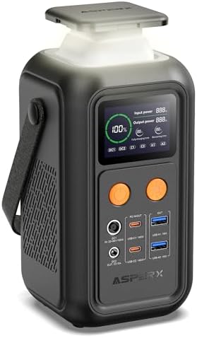 AsperX Portable Power Station, 192Wh LiFePO4 Battery with 200W Output, Dual 140W PD3.1 Fast Charging, Smart Display, 60,000mAh DC Laptop Power Bank Station for Outdoor Travel, Camping, Home, Emergency