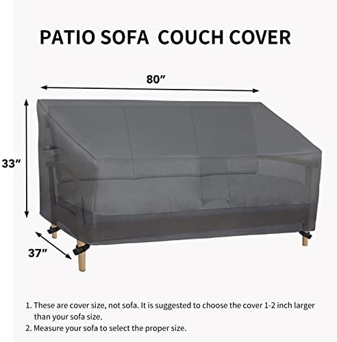 Easy-Going Waterproof Outdoor Couch Cover, Heavy Duty 3-Seater Patio Sofa Cover, Winchdproof Outdoor Furniture Cover with Air Vent (80Wx37Dx33H inch, Gray/Dark Gray)