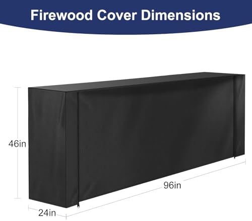 Honest 8ft Firewood Rack Cover, Heavy Duty Waterproof 600d Oxford Outdoor Firewood Storage Cover with Zipper and Openable Front Flap, Cover Only
