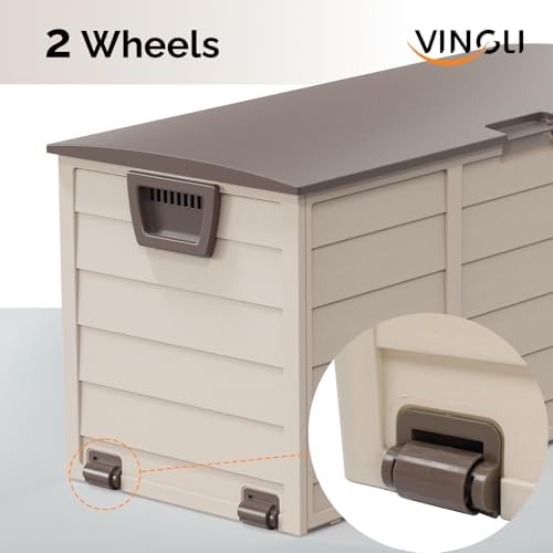 VINGLI 75 Gallon Outdoor Storage Box, Lockable Plastic Storage Containers with Lid, Patio Deck Box Furniture for Garden, Pool, Balcony, Yard (Coffee)